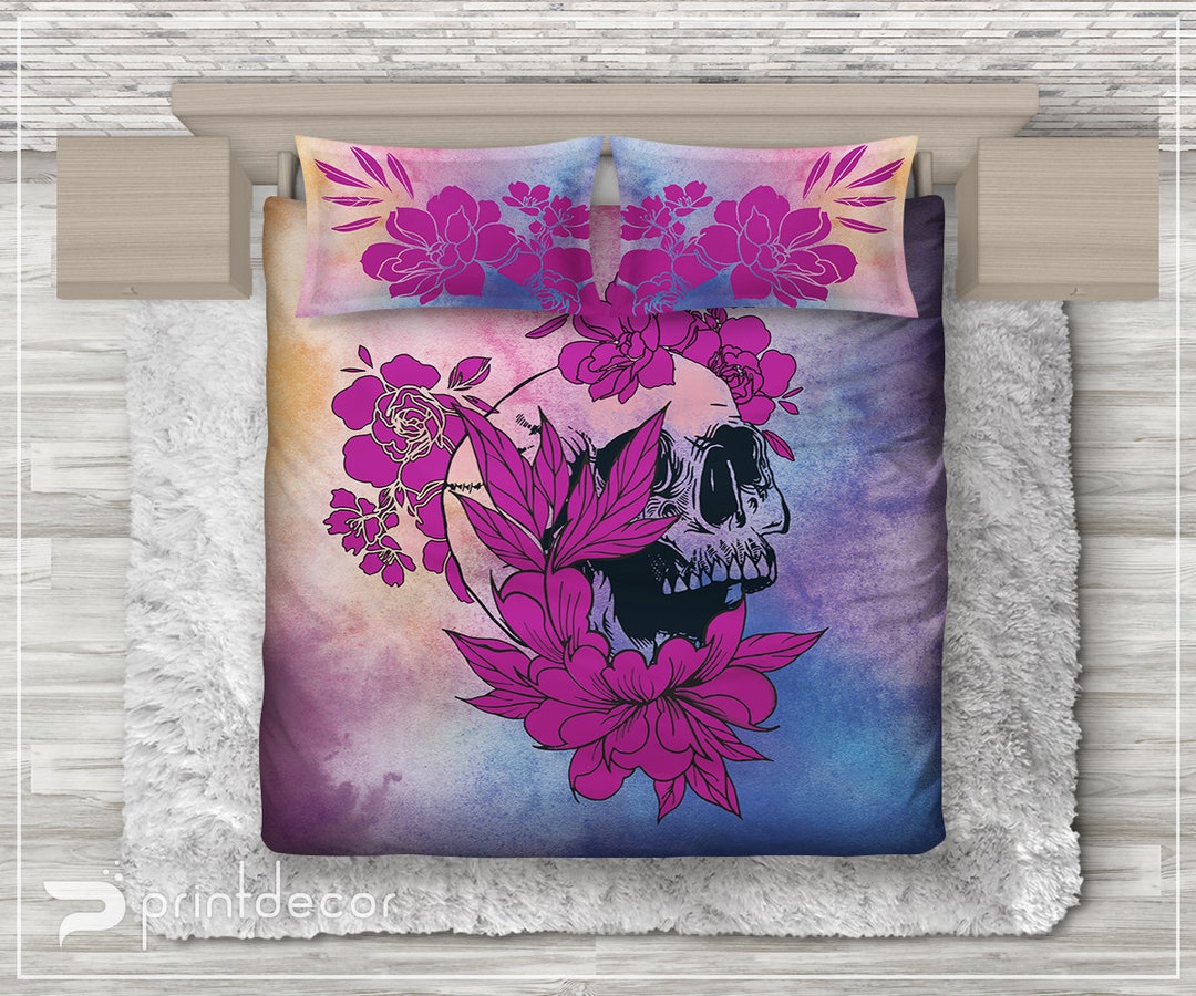 Watercolor Skull BEDDING Floral Skull Duvet Cover Set Dia De Etsy