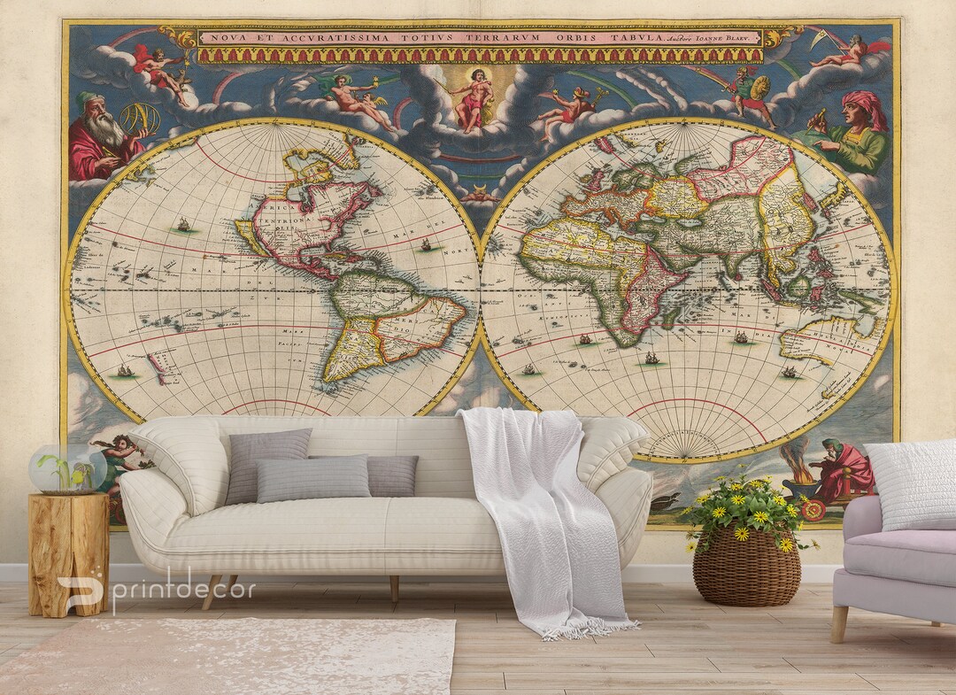 Buy Colorful Old World Map MURAL, Vintage Map of the World WALL MURAL ...