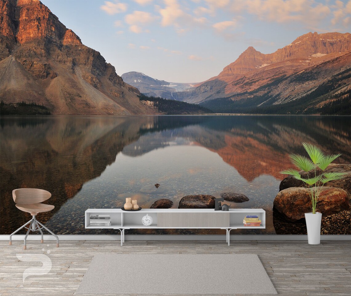 Mountain Lake WALL MURAL Rocky Mountain Wallpaper Mural Etsy