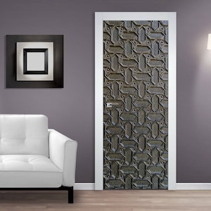 Metal Ornaments DOOR MURAL Sticker, Self Adhesive Door Wrap, Peel & Stick Removable Door Covering Wallpaper