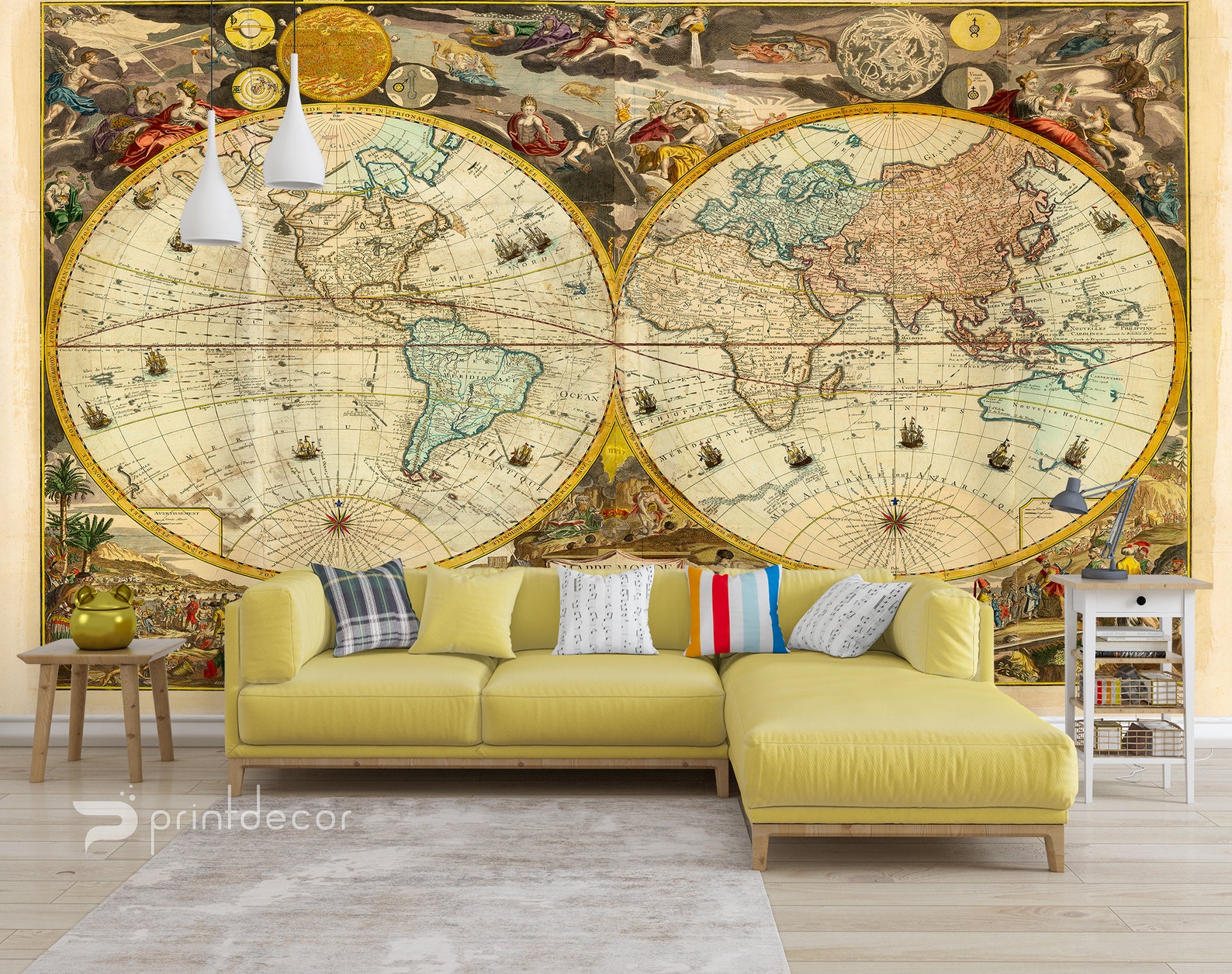 Colorful Old World Map WALL MURAL Old Map Wallpaper Vintage Etsy