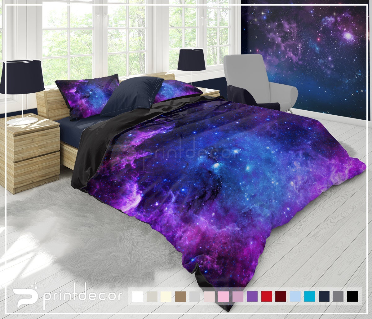 Purple Nebula Bedding Set Galaxy Duvet Cover Set Deep Space