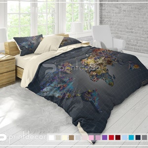 Carte de voyage Literie, Boho adventure Carte Duvet Cover Set, Wanderlust World Map Literie, Full, Queen, King Bedding, College dorm bedding