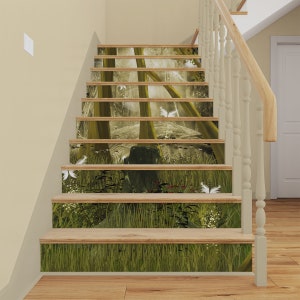 Fantasy Forest STAIR RISER DECALS, Stair Riser Vinyl Strips, Abstract Staircase Mural Sticker, Stairway Removable Wallpaper Peel and Stick