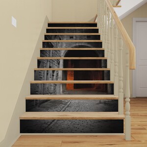 The Dark STAIR RISER DECALS, Stair Riser Vinyl Strips, Abstract 3D Staircase Mural Sticker, Stairway Removable Wallpaper Peel and Stick