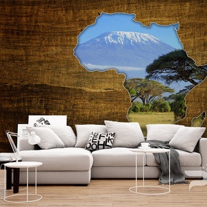 Africa Dreaming WALL MURAL, Abstract Wall Covering, Mount Kilimandjaro Wall Art Print Poster, Removable Peel & Stick Wallpaper, Forest Mural image 1