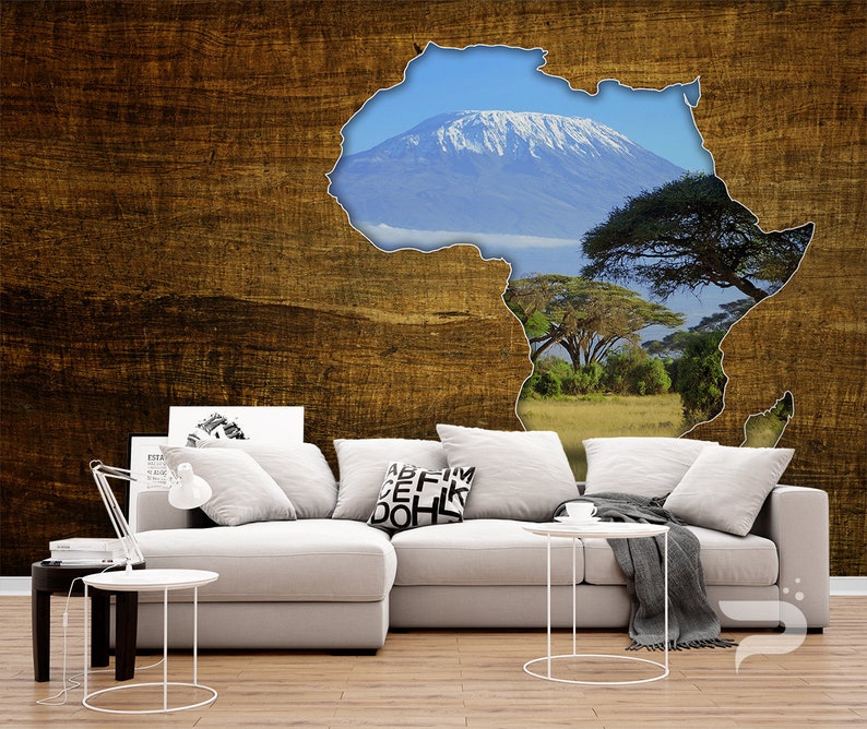 Africa Dreaming WALL MURAL, Abstract Wall Covering, Mount Kilimandjaro Wall Art Print Poster, Removable Peel & Stick Wallpaper, Forest Mural image 1