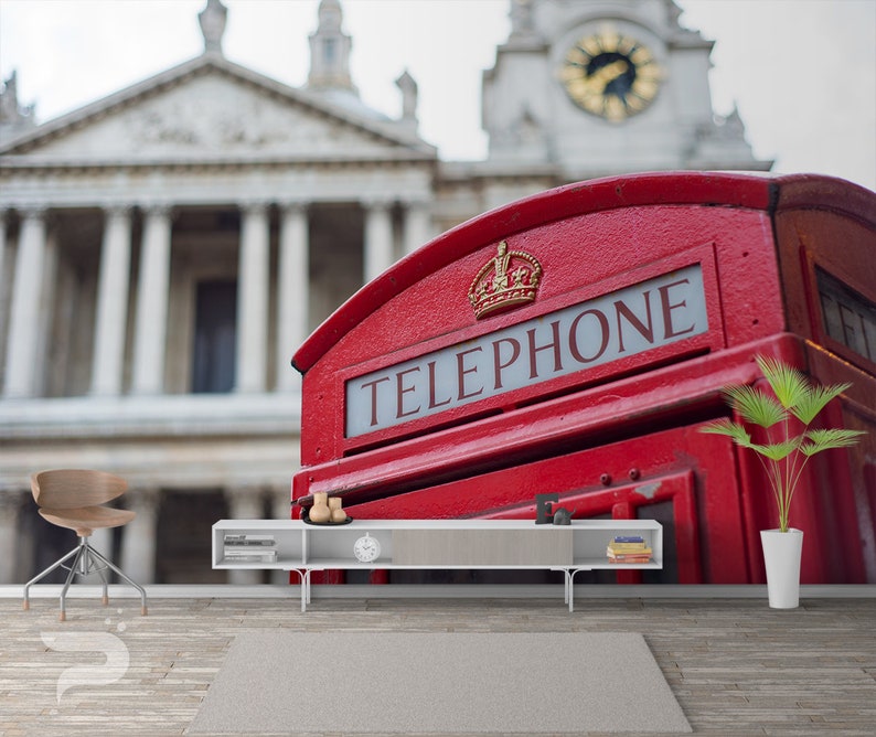 London Landmarks WALL MURAL Phone Booth England Wall Mural Large Wall Mural London Wallpaper Mural Self Adhesive Peel /& Stick Mural