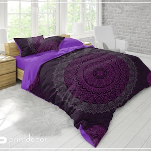 3D Mandala BEDDING SET, Purple Mandala Bedding, Bohemian Duvet Cover Set, Boho Bedding, Twin, Full, Queen, King Hippie Bohochic Bedding