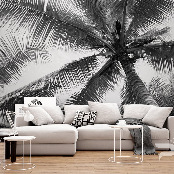 Schwarzes und weißes WANDBILD, PalmenTapete, großes Wandbild, selbstklebende Schale & Stock Foto Wandbild, BW Strand Urlaub Wandbedeckung