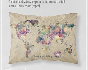 Hipster World Map Pillow covers, Adventure Map pillow covers, Travel Map set of 2 pillow covers