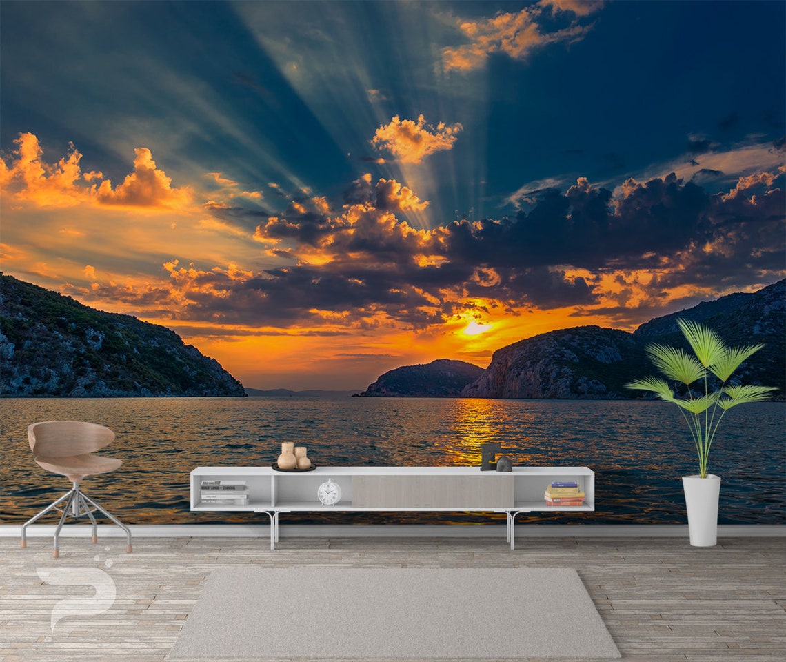 Stunning Sunset WALL MURAL Beach Scenery Wallpaper Mural | Etsy