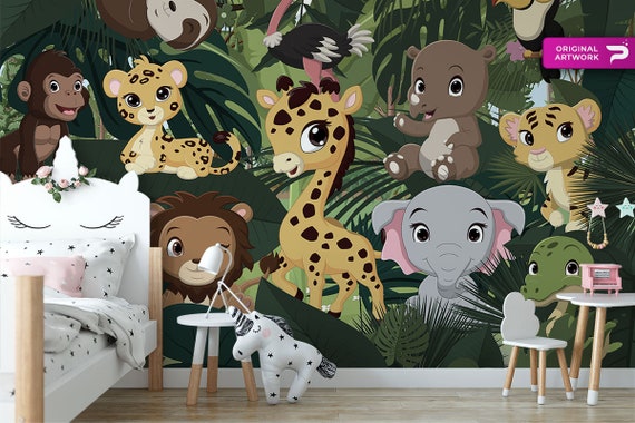 Nursery Wallpaper Cartoon Animals WALLPAPER Jungle Wall Art - Etsy Australia Nursery Wallpaper Cartoon Animals WALLPAPER Jungle Wall Art - Etsy Australia