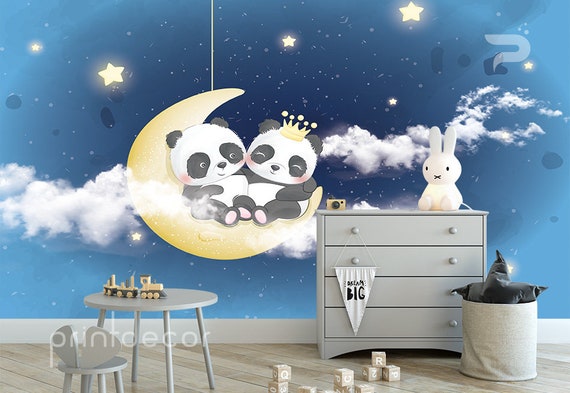 Cute Panda WALLPAPER Nursery Wallpaper Moon Wall Art Decor - Etsy Cute Panda WALLPAPER Nursery Wallpaper Moon Wall Art Decor - Etsy