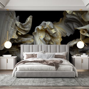 Carta da parati astratta in oro e nero, rivestimento murale moderno, carta da parati contemporanea 3D, lussuoso decoro murale in marmo, murale a parete Peel & Stick