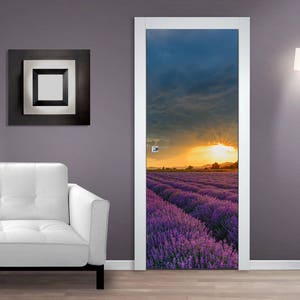 Lavender Sunset DOOR MURAL Sticker, Self Adhesive Door Wrap, Peel & Stick Removable Door Covering Wallpaper