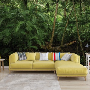 Jungle Rainforest WALLPAPER MURAL, Tropical Flora Wall Mural, Large Wall Mural, Self Adhesive Peel & Stick Mural, Green Forest Wall Covering