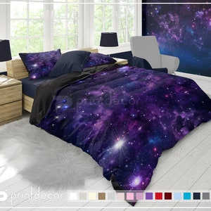 Galaxy Stars Bedding Set, Blue purple Nebula Duvet Cover Set, Space Bedding, Galaxy Bedroom Decor, Universe Twin, Full, Queen, King Bedding