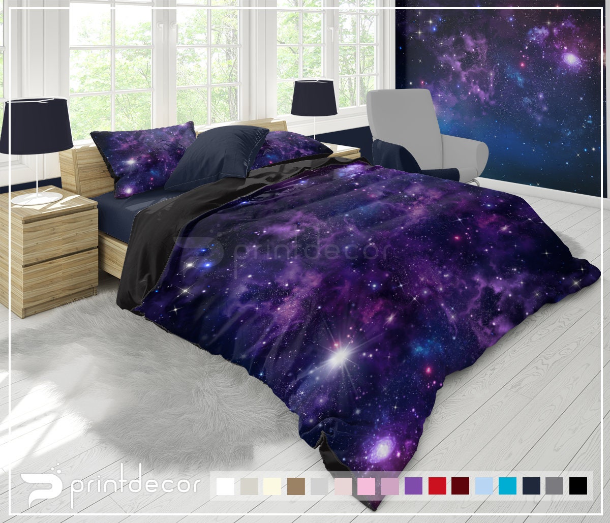Galaxy Stars Bedding Set Blue Purple, Space Bedding King