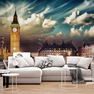 London WALL MURAL, Self Adhesive Peel and Stick Photo Mural, Big Ben Tower Wallpaper, 3D Mural, London UK Wall Covering