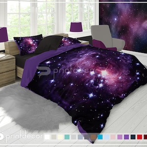 Purple Nebula Bedding Set, Galaxy Duvet Cover Set, Deep Space Bedding, Cosmos Bedroom Decor, Stars Bedding, Twin, Full, Queen, King