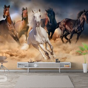 Running Horses WALL MURAL, Stallion Wallpaper, Bronco, Mustang Wall Mural, Large Mural, Removable Self Adhesive Peel & Stick Photo Mural