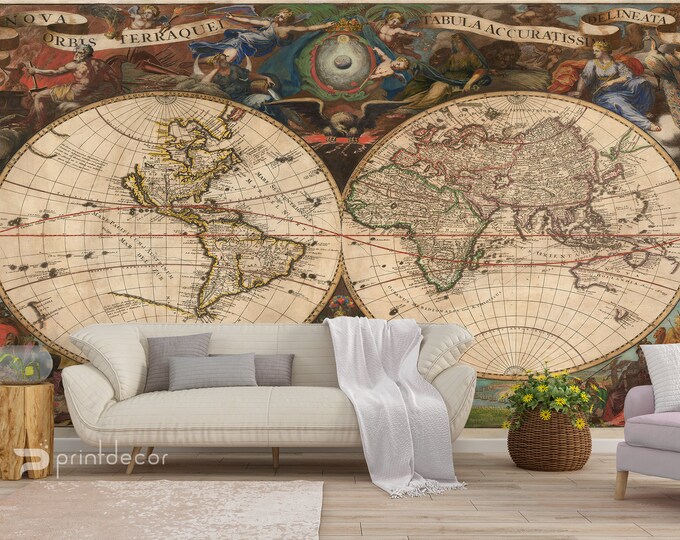 Beautiful Old World Map MURAL, Vintage Map of the World WALL MURAL, Old ...