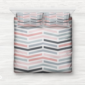Skandinavische Bettwäsche Set, Chevron Bettbezug Set, Nordische Bettwäsche, moderne Schlafzimmer Deko, minimalistische Boho Bettwäsche, Twin, Full, Queen, King