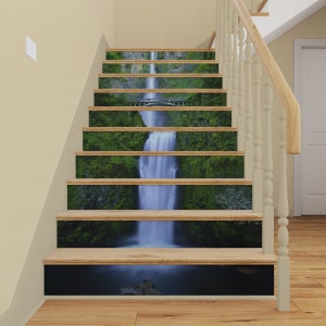 Multnomah Falls STAIR RISER DECALS, Stair Riser Vinyl Strips, Waterfall Staircase Mural Sticker, Stairway Removable Wallpaper Peel and Stick