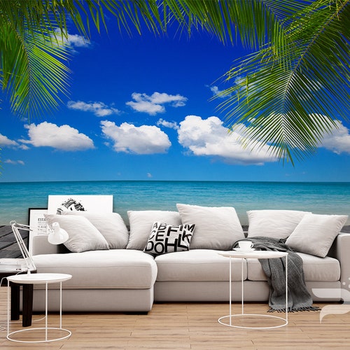 Ocean Beach WALL MURAL Tropical Paradise Wallpaper Large Etsy
