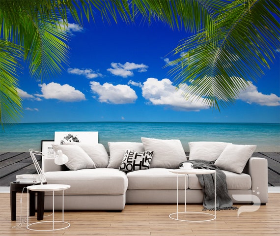 Beach Veranda WALL MURAL Tropical Beach Wallpaper Large Wall - Etsy