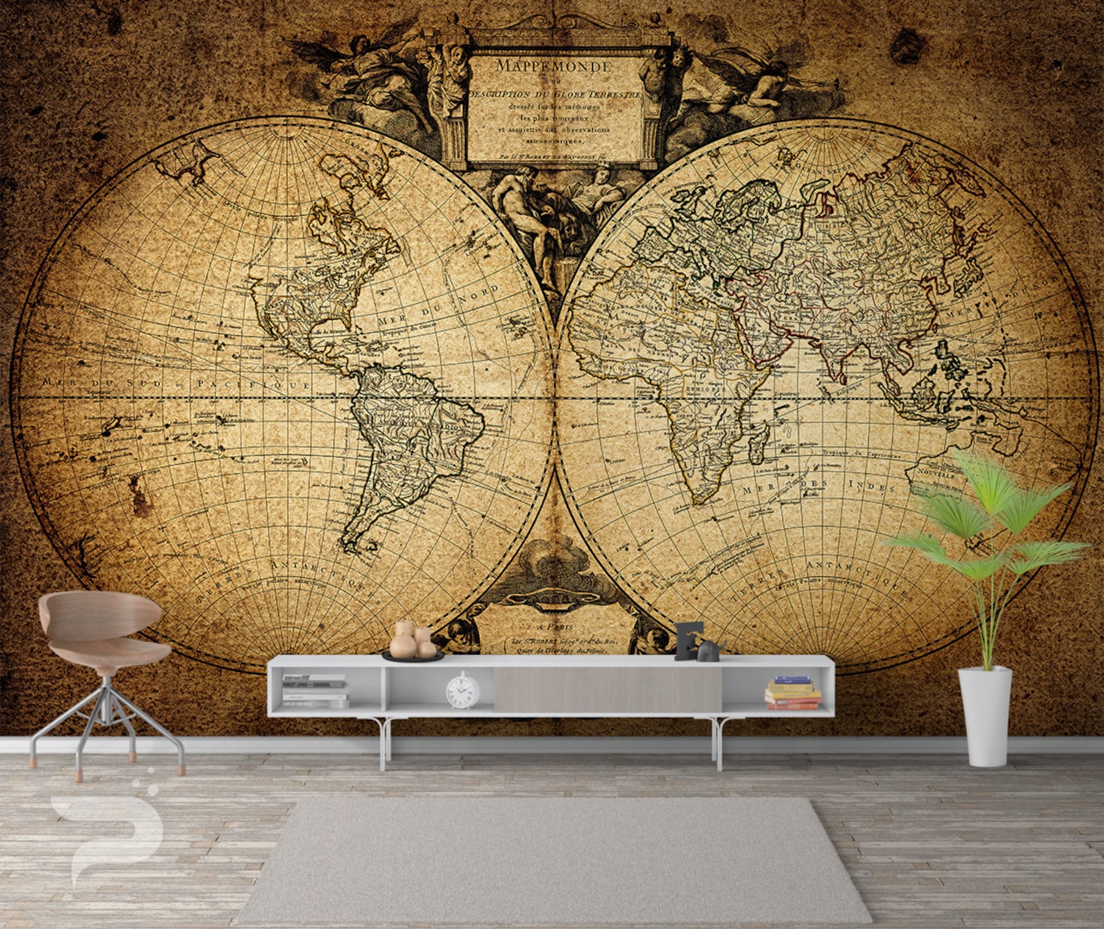 Vintage World Map WALL MURAL Old Map Wallpaper Nautical Map Etsy