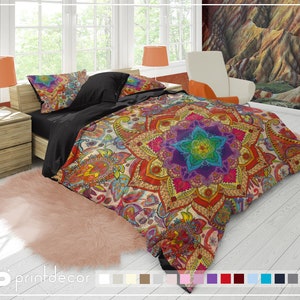 Juego de ropa de cama de mandala, juego de funda de edredón de mandala multicolor boho paisley, ropa de cama universitaria, doble, completa, reina, funda de edredón king