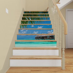 Déco Marche Escalier 3D Beach Waves 011 – Sticker Vinyle Mural Vague Plage