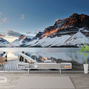Winter Lake WALL MURAL, Mountain Wall Covering, Mountain Lake Wall Art Print Poster, Rocky Mountain Wall Decor, Removable Peel & Stick Mural