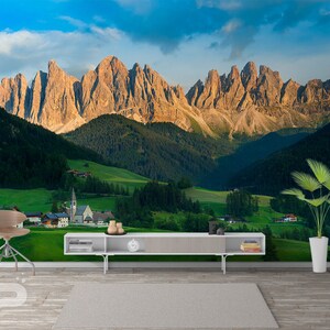 The Stunning Dolomites WALL MURAL, Italy Wallpaper Mural, Large Wall Mural, Self Adhesive Peel & Stick Wall Mural, Green Mountain Wall Mural