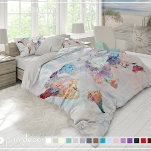 Ropa de cama Boho, juego de funda nórdica con mapa del mundo de pintura de acuarela, ropa de cama con mapa de viaje, doble, completa, reina, rey Boho ropa de cama