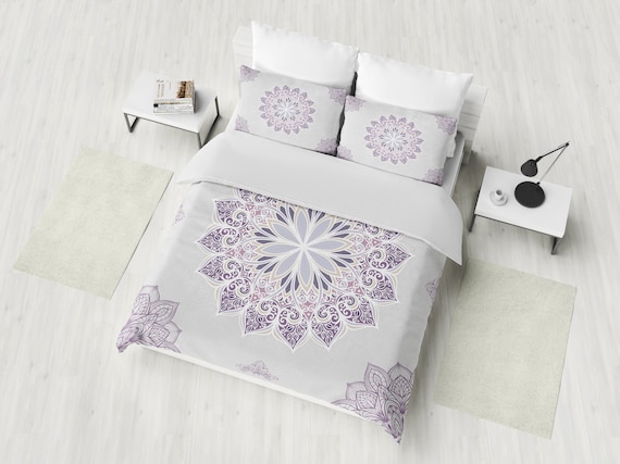Mandala Bedding Purple Mandala Duvet Cover Set Boho Bedding Etsy