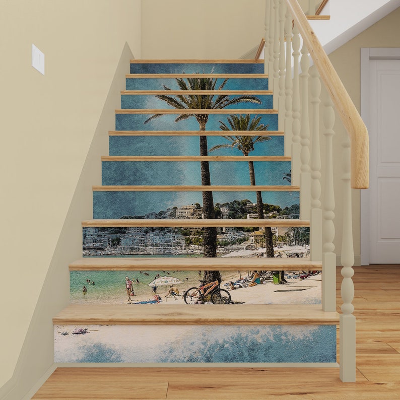 Peel /& Stick Stair Risers Decal Stairway Decor Scenery Removable Wallpaper Sticker 3D Retro Staircase Mural Vintage Palms STAIRS MURAL