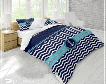 Marine Bedding Set, Naval Duvet Cover Set, Seamen Bedding, Navy Bedroom Decor, College Bedding, Twin, Full, Queen, King