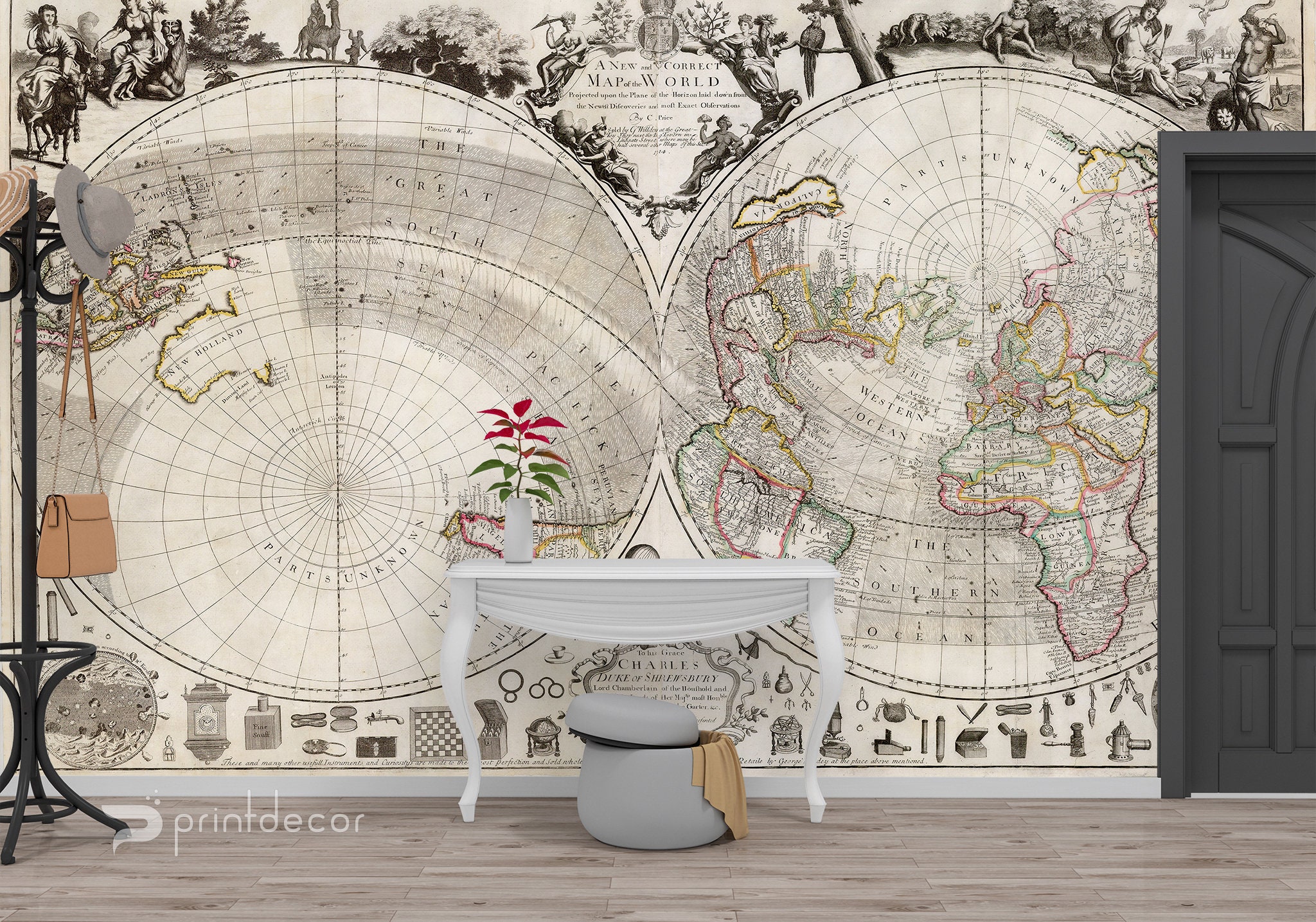 Old Map of the World WALL MURAL Nautical Map Wallpaper - Etsy Old Map of the World WALL MURAL Nautical Map Wallpaper - Etsy