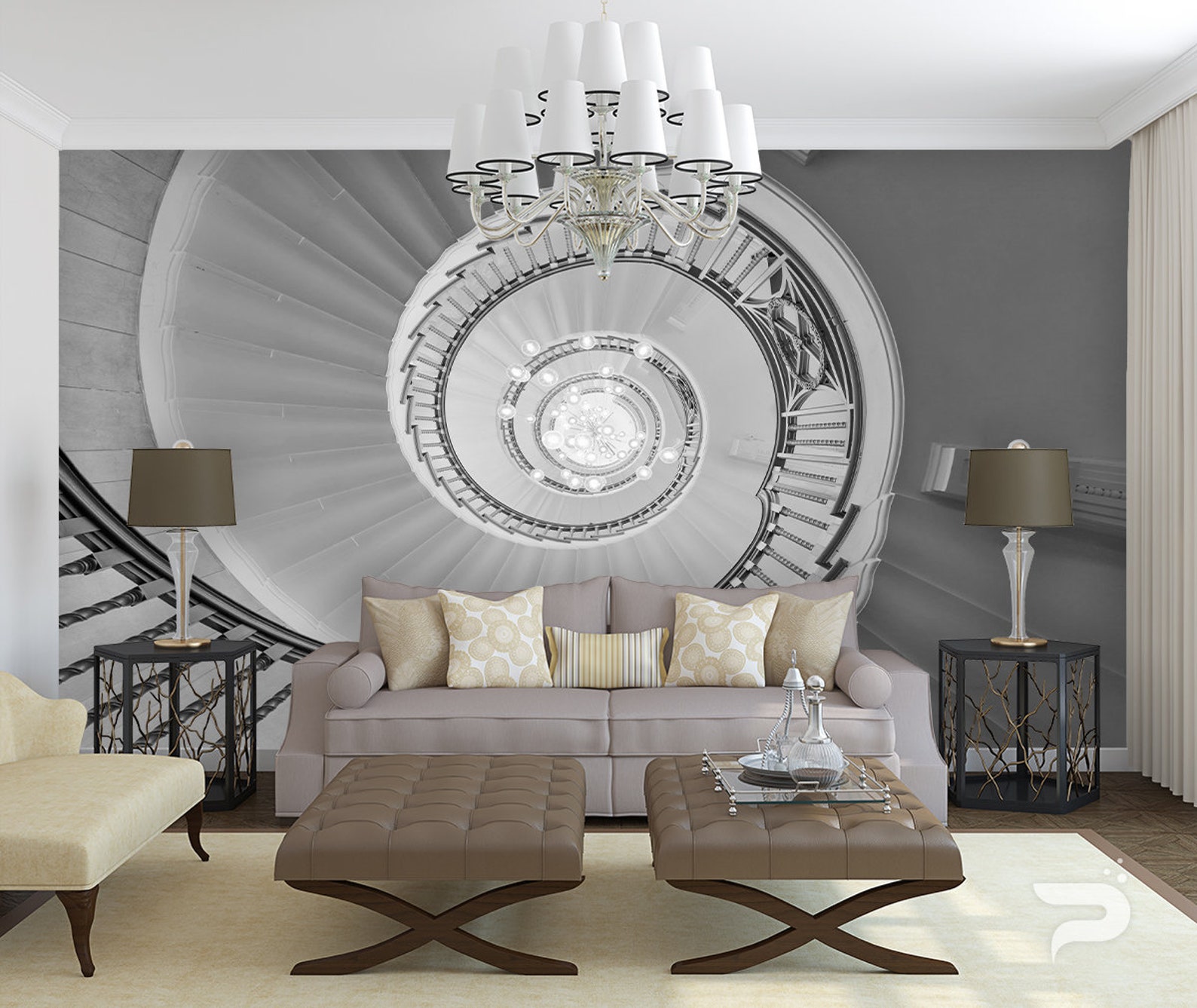 Abstract WALL MURAL Black and White Wallpaper Mural Large Etsy