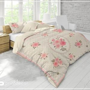 Shabby Chic Bettwäsche, Blumen Bettbezug Set, Sanfte Rosen Bettwäsche, Blumen Bettwäsche, Twin, Full, Queen, King, Antik Stil Bettwäsche