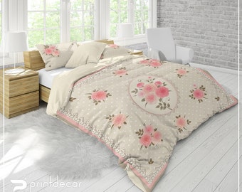 Shabby Chic BEDDING, Floral Duvet Cover Set, Gentle Roses Bedding, Flowers Bedding, Twin, Full, Queen, King, Antique Style Bedding