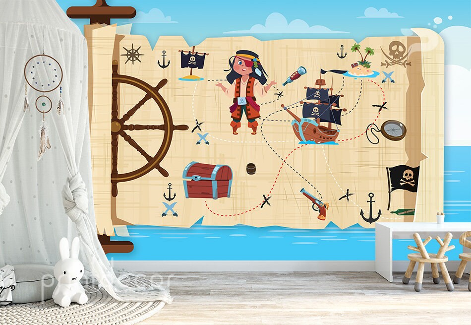 Treasure Map WALLPAPER Nursery Wallpaper Ocean Adventure - Etsy