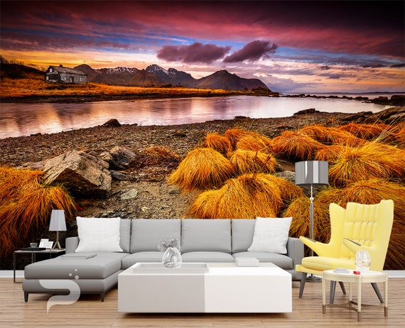 Incredible Sunset MURAL Lake Wallpaper Stunning Sunset Wall - Etsy