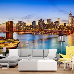 Brooklyn Bridge WALL MURAL, New York Wallpaper Mural, Large Wall Mural, Self Adhesive Peel & Stick Mural, Big Apple Sunset Wall Mural image 2