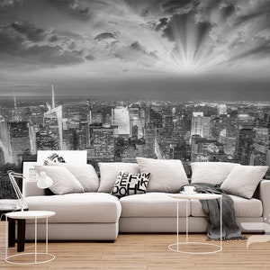 New York WANDBILD, Manhattan Panorama Wandbedeckung, Schwarz-Weiß WandKunst Poster, abnehmbar und wiederverwendbar, Peel & Stick Tapete Wandbild
