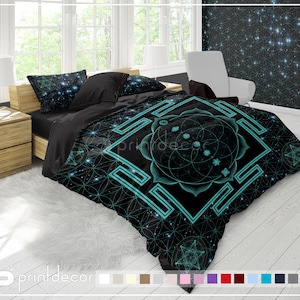 Galaxy Bedding, Sacred Geometry Duvet Cover Set, Flower of life Bedding, Yoga duvet cover set, Bohemian Bedding