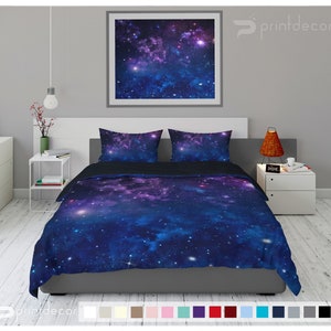 Galaxie Sterne Bettwäsche Set, blau lila Nebel Bettbezug Set, Weltraum Bettwäsche, Galaxy Schlafzimmer Dekor, Universum Twin, voll, Königin, König Bettwäsche